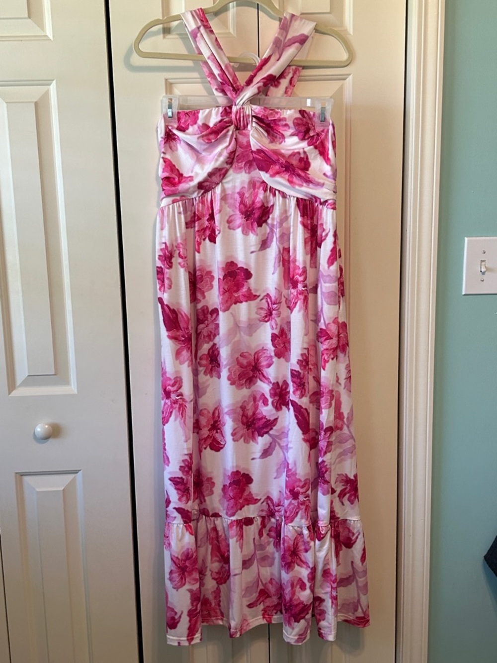 Grace Karin Pink Floral Maxi Dress with Twist Front